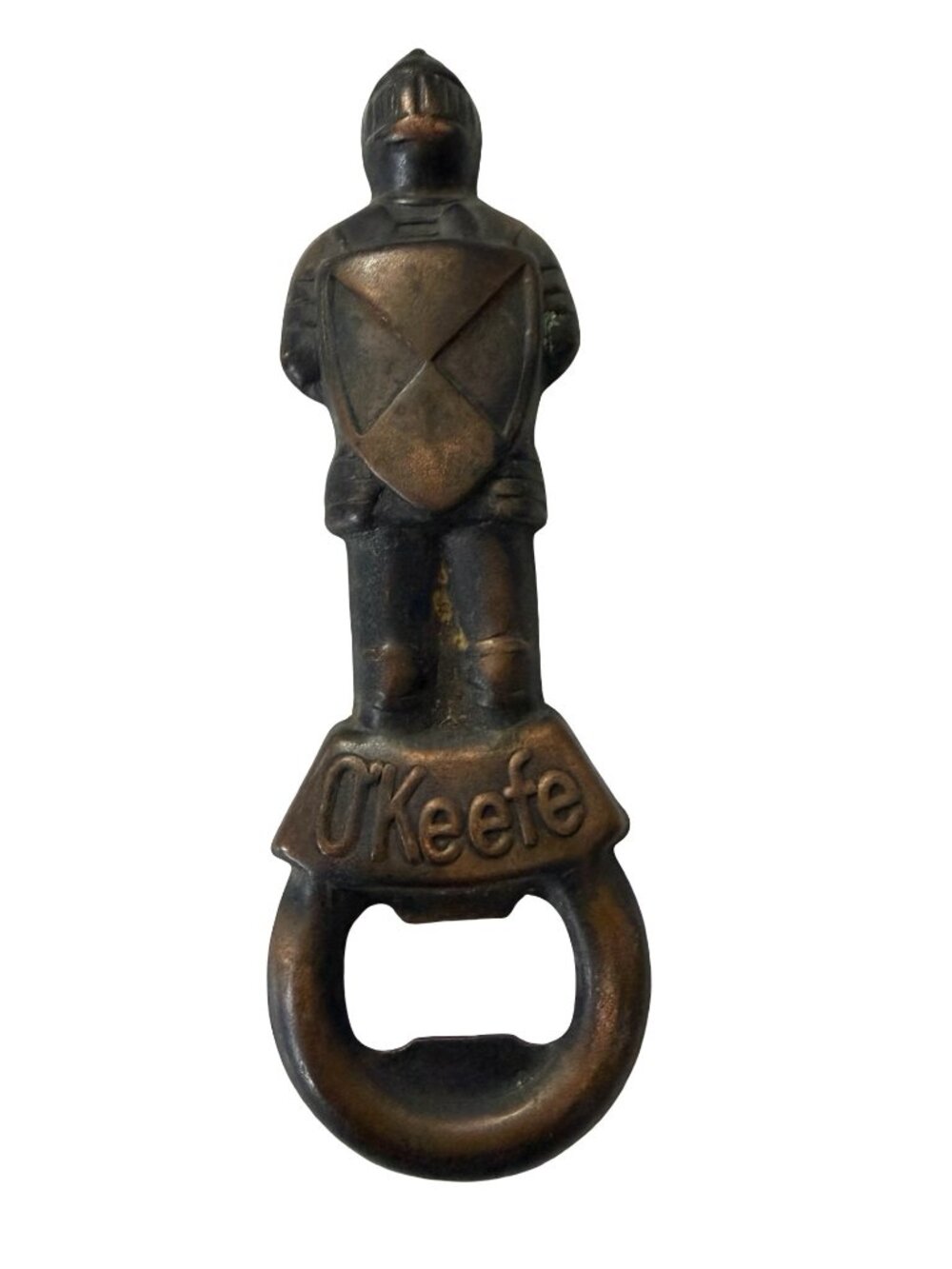 Vintage O'Keefe Knight Bottle Opener Cast Metal Figural Breweriana 6"